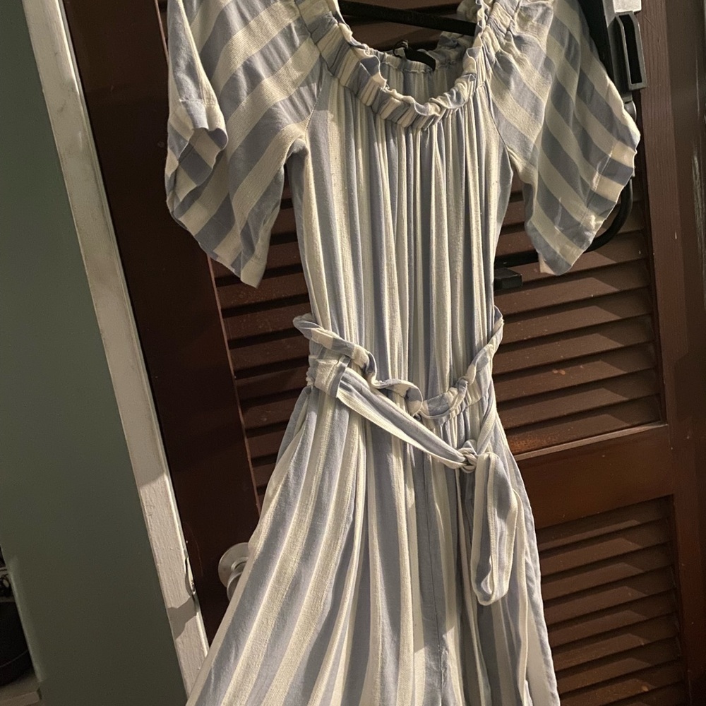 Off the shoulder striped jumpsuit